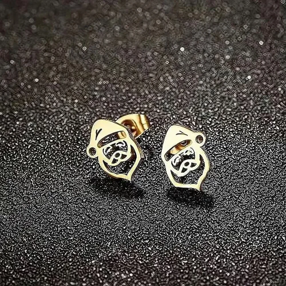 Gold Stainless Steel SANTA CLAUS Christmas Stud Earrings